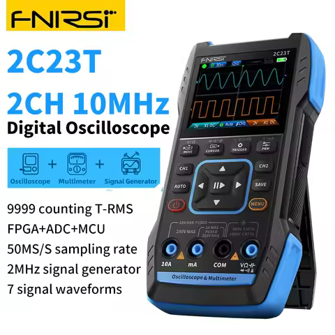 FNIRSI Latest 2C23T 3-In-1 Multimeter Digital Oscilloscope Signal Generator, Dual Channel 10MHZ*2 50