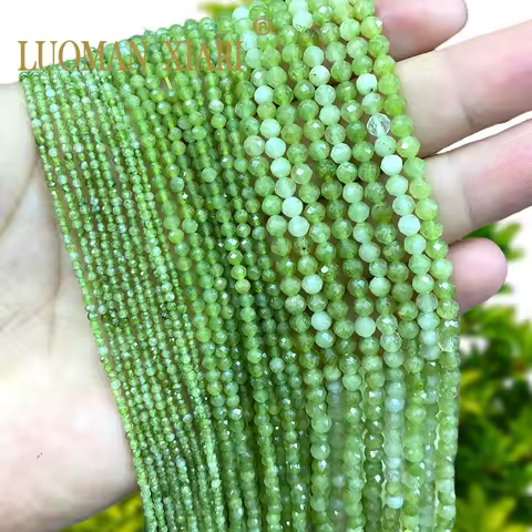 2 3 4MM Faceted Round Natural Stone Olivine Green Chalcedony Spacer Beads for Jewelry Making Diy Bra
