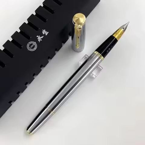 Hot Metal Vacumatic Fountain Pen Yongsheng 601A Steel Body Piston System F Nib Silver Tip Office Wri