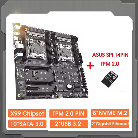 X99 DUAL D4 Motherboard With TPM2.0 ASUS SPI Module Kit Set Support LGA2011-3 V3 V4 CPU DDR4 RAM Up 