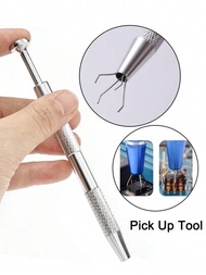 1支銀色撿取工具爪式鑷子,適用於小零件撿取器,抓取器,電子元件,電容,螺絲零件