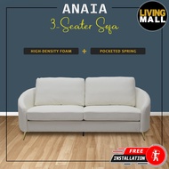Living Mall Anaia 3-Seater Sofa Pocketed Spring Tech Fabric Ivory and Brownish Grey Colour