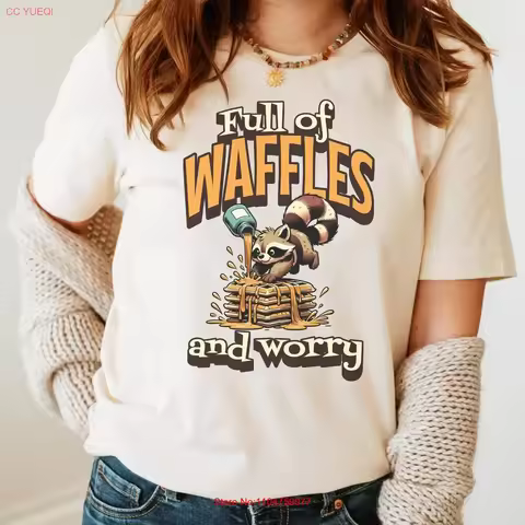 Waffle Lover T Shirt Funny Raccoon Foodie Jersey Top Breakfast Animal vintage Washed streetwear fash