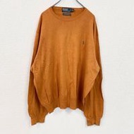 古著Ralph Lauren Lauren Polo 棉質針織衫，橙色，XXL 碼