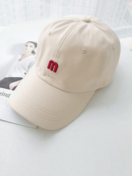 1入組M字母刺繡中性純色棒球帽，帽簷防曬，適用於戶外運動或卡車司機帽子禮物