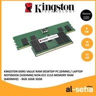 KINGSTON DDR5 VALUE RAM DESKTOP PC (DIMM) | LAPTOP NOTEBOOK (SODIMM) NON-ECC CL52 MEMORY RAM (6400MH