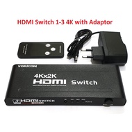 HDMI Switch 1-3 4K Resolution Includes 3 Port Remote Switch Power Adapter