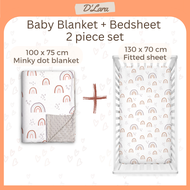 D'LARA 2pcs baby bedsheet and blanket set | 130x70 fitted bedsheet | Minky dot blanket | Baby cot fi