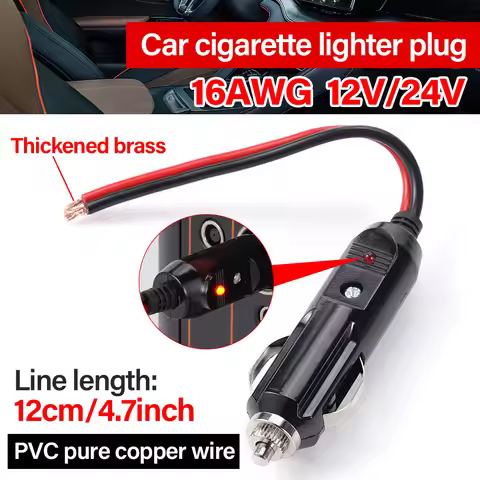 1/2/3PC 12V 24V High Quality Copper Wire High-power 16AGW Auto 20A Male Car Cigarette Lighter LED So