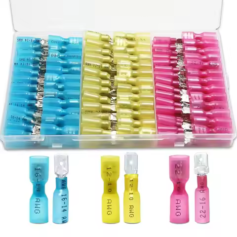 150PCS Spade Connectors Kit, Heat Shrink Spade Terminals 22-10 AWG, Electrical Wire Connectors Male 