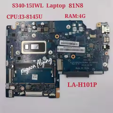 For Lenovo S340-15IWL Laptop Motherboard 81N8 CPU I3-8145U 4GB-RAM LA-H101P FRU 5B20S42033 100% Test