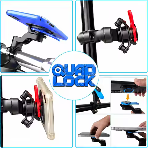 Universal Motorcycle Bicycle Handlebar Smartphone Holder with QUAD LOCK Vibration Shock Absorber for