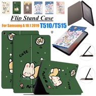 For Samsung Galaxy Tab A 10.1" 2019 SM-T510 T515 Tablet Kids Stand Leather Flip Book Shockproof Fresh Cute Cartoon Rabbit Cat Case Cover