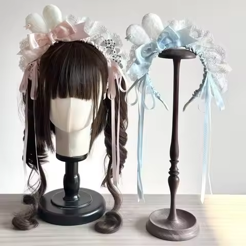 New Polka Dot Bow Bunny Ear Headband Mini Bunny Ear Lace Trim Bow Headband Lolita Style Lolita Hair 