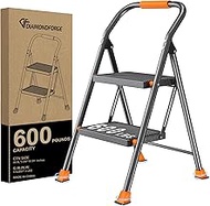 Step Ladder Foldable Folding Stool - for Home Adults Kitchen 2 Stepping Extension Tall Heavy Duty wi