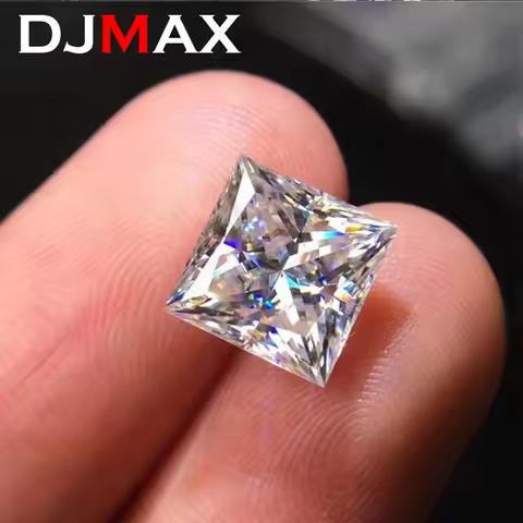 DJMAX 1.5-12mm Princess Cut Moissanite Loose Stones Certified Moissanite Diamond Gemstone D Color & 