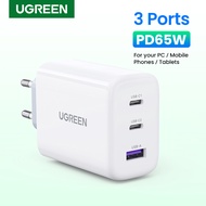 【New-in】UGREEN 65W PD Fast Charger Quick Charge 2C1A 2 Type C 1 USB A Charger with QC Portable for MacBook Pro/Air, Galaxy S22 Ultra/S21/S20, Dell XPS 13, iPhone 15 14 13 Pro Max iPhone 15 14 Plus iPad Mini/ Pro, Pixel, Powerbank