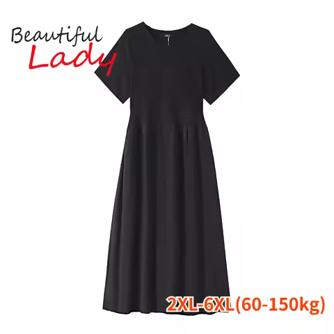 2XL-6XL Plus Size Dresses Women Summer Large Size Dresses for Women Black Dress Short Sleeve Loose W