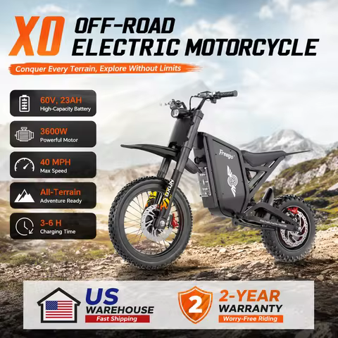 Freego X0 3600W Electric Dirt Bike Motor 60V23Ah Battery MAX 40MPH Electric-Motorcycle All-Terrain O