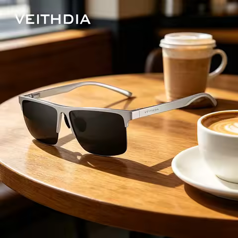 VEITHDIA Men's Half-Frame Fashion Sunglasses Aluminum Magnesium Frame Polarized UV400 Lens Glasses D
