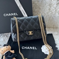 香奈兒 Chanel 25c 羊皮 黑色 愛心金球 調節扣 方胖子 單肩 斜挎 手提