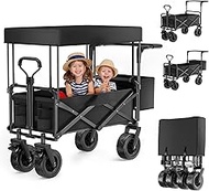 100 L Handcart Foldable with Roof, Garden Trolley Foldable up to 100 kg Load Capacity, 600D Oxford F