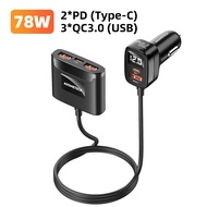 ASOMETECH 5พอร์ต USB Car Charger 78W SCP PPS AFC USB Type C Fast Charging สำหรับ iPhone 14 13 pro Huawei Xiaomi Samsung S22 Ultra