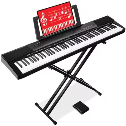 Digital piano for home practice and live performance: 88-key semi-weighted keyboard in black, with b