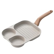 Others - 三合一麥飯石早餐鍋｜煎蛋鍋｜雞蛋漢堡鍋｜不沾平底鍋｜煎餅煎鍋｜煎蛋神器－米白色／三合一通用款