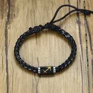 Zodiac Bracelet Symbol Gold Star Zodiac Gold Sign Horoscope Braided Leather Strap Stainless Steel Tu