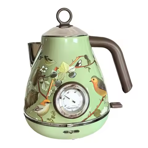 Automatic Power Off Retro Green Paint Decal Electrc Kettle Boiling Water with Thermometer 304stainle