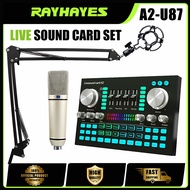 RAYHAYES A2+U87 Original Sound Card Full Set Mixer with Condenser Microphone for Live Streaming
