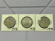 （十角形伍圓一套）香港硬幣英女王伊利沙伯 1976，1978 & 1979 年五元 Government of Hong Kong Queen Elizabeth ll 1976，1978 & 197