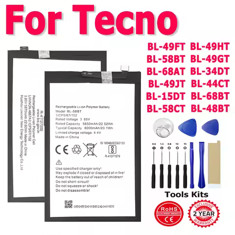 Battery For Tecno Camon Spark Pova Phantom Neo POP 16 2 4 5 6 7 7T 8 9 12 15 16 17 18P CE9 CG6 KF6 L