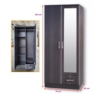 ROAM Furniture 2 Door 6ft Wardrobe Clothes Storage Cabinet With Mirror Almari Baju Cermin Grey White