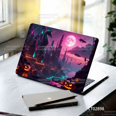 2PCS Halloween Tech Style Pumpkin Dragon Laptop Sticker Set Art Waterproof PVC Decals MacBook Cover 