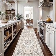 Washable 3x8 Kitchen Runner Rug: Oriental Stain Resistant Rugs for Hallway Bedroom Laundry Low Pile 