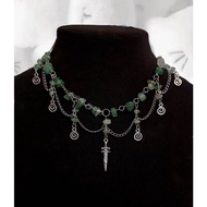 Green stone with sword pedant necklace