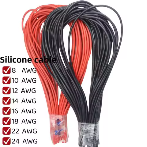 1 meter Red / Black Silicon Wire 8 10 12 14 16 18 22 24AWG Heatproof Soft Silicone Silica Gel Wire C