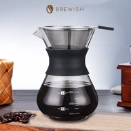 BREWISH Barista 400ml Hand Brew Drip Pour Over Dripper Glass Pot Reusable Paperless Stainless Steel 