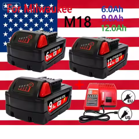 9.0AH 12.0AH 18V For Milwaukee M18 Power Tool Battery, Charger, BR, XC, 18V, 12800mAh M18B5, 48-11-1