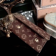 法國專櫃精品名牌Louise Vuitton   經典款 LV 4孔 咖啡色滿載原花印花 稀有單寧布款 摺釦式 鑰匙包 皮夾  鑰匙圈小巧精緻可愛質感