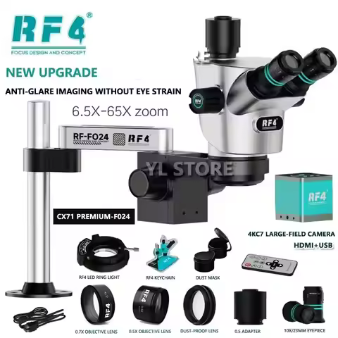 RF4 CX71P 6.5-65 Trinocular Stereo Microscope 4K Camera For Phone Soldering PCB Repair 30°C Ergonomi