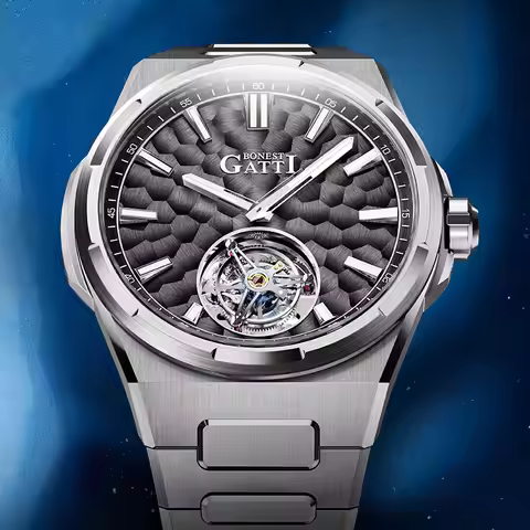 BONEST GATTI Men Heaven Palace Series Automatic Skeleton Hammered Design Waterproof Tourbillon Wrist