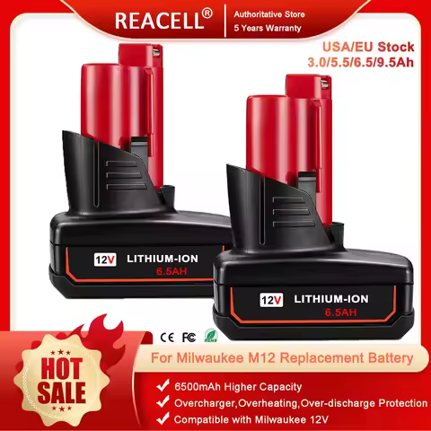 12V 3/5.5/6.5/9.5Ah For Milwaukee ΛΛ12 Battery Compatible with Milwaukee ΛΛ12 XC 48-11-2410 48-11-24