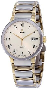 นาฬิกาข้อมือผู้ชาย RADO Centrix Automatic หมายเลขรุ่น R30529013 ขนาดตัวเรือน 38 มม.ตัวเรือน สาย Stainless steel ทูโทน สีเงิน/ทอง หน้าปัดสีขาว ตัวเลขโรมัน