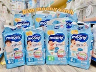 Bỉm Moony xanh Tiêu chuẩn Nội Địa Nhật dán/quần Size NB96/S90/M68/L58/M64/L50/XL44/XXL26