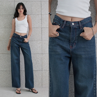 ยีนส์ Nammon Jeans NM21 กางเกงยีนส์กระบอกใหญ่เรียบเดินด้ายเเดง รุ่น Buddy cherry brown - ผ้าไม่ยืด