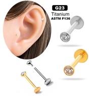 1 Piece G23 Titanium with 3mm Zirconia Internal Thread Labret Lip Stud Earring Helix Lobe Fresh Pier