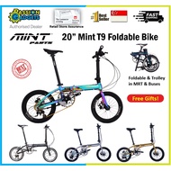 20inch Auric Mint Parts T9 Foldable Bicycle Bike Foldie 9 speed Electroplating Oil Slick Disc Brake with Free Gifts